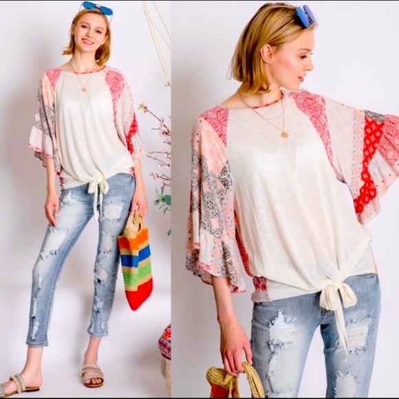 boutique Tops - Paisley Ruffled Sleeve Top.  Front tie. New!